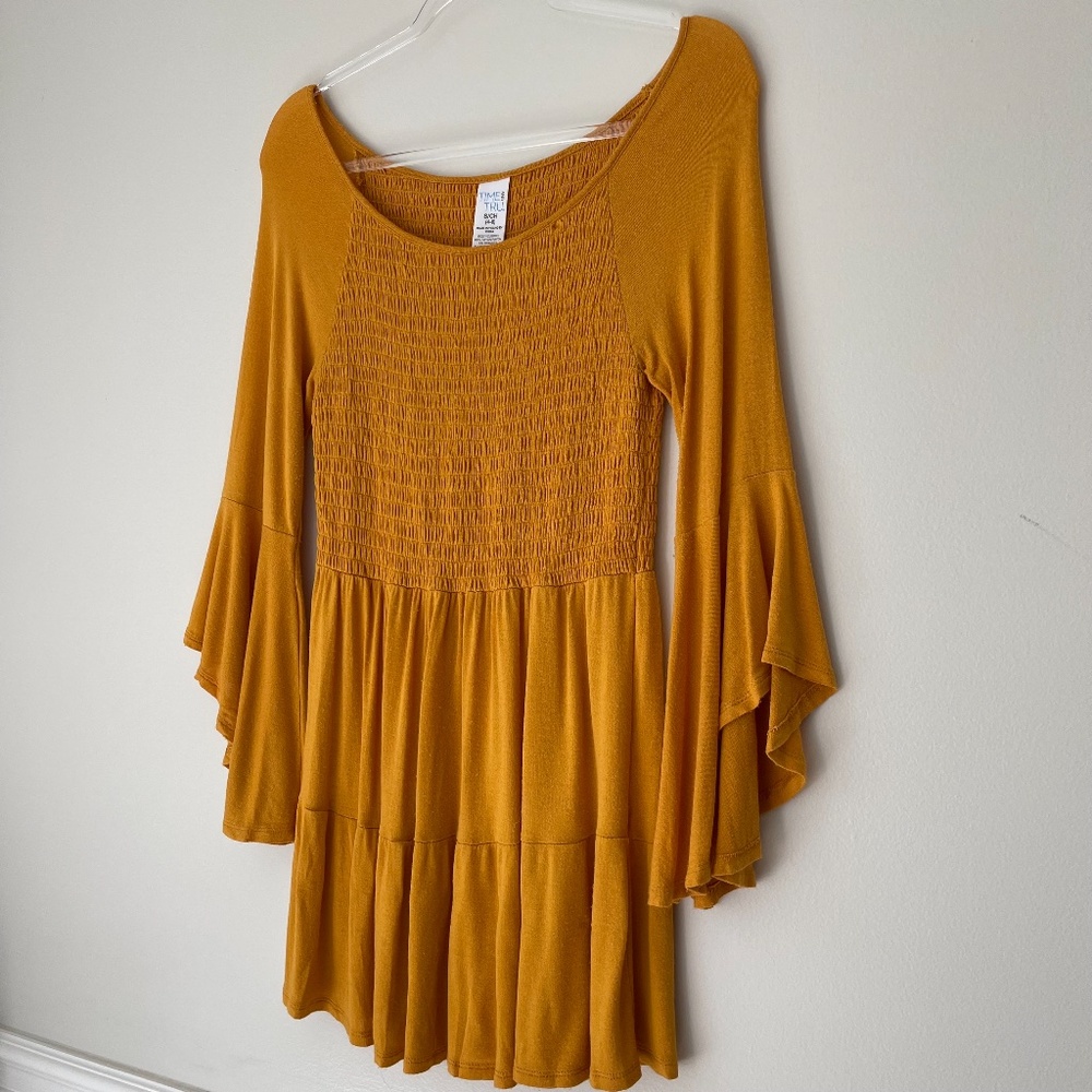 Time and Tru Mustard‎ Yellow Flowy Dress Sz S - Picture 5 of 7